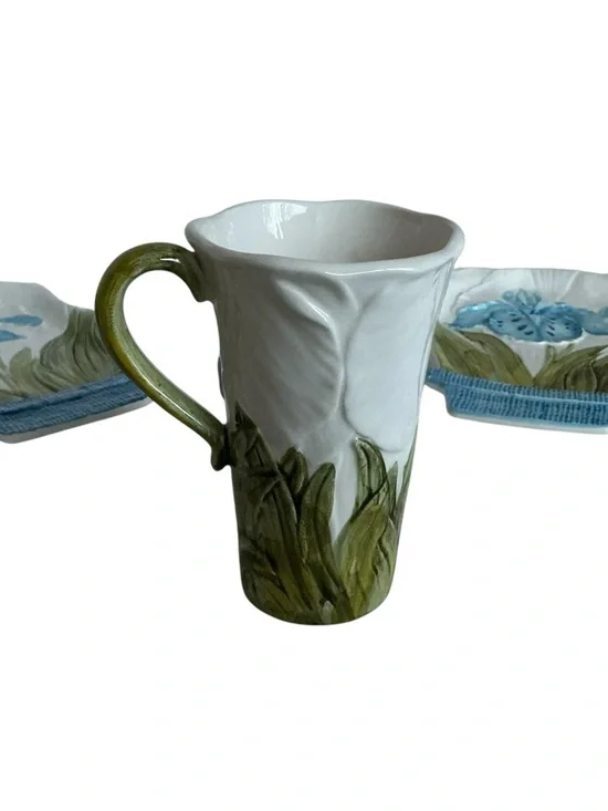 Lenwile Ardalt Flowerpot Majolica Artware Porcelain Flower Tea Set Blue Iris - Picture 8 of 14